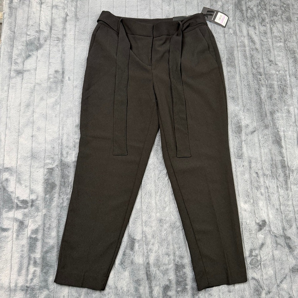 Nine West Womens Slim Ankle Trousers Black Self Tie Belt Dress Pants 6 NEW